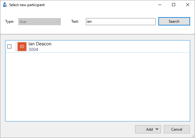 Select participant window Select participant window